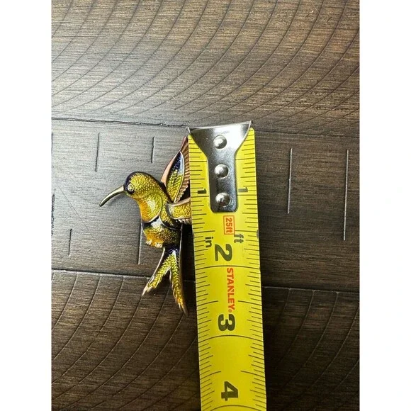 Vintage Enamel Hummingbird Brooch Pin Gold Tone Colorful Bird Large 3” - Picture 5 of 6